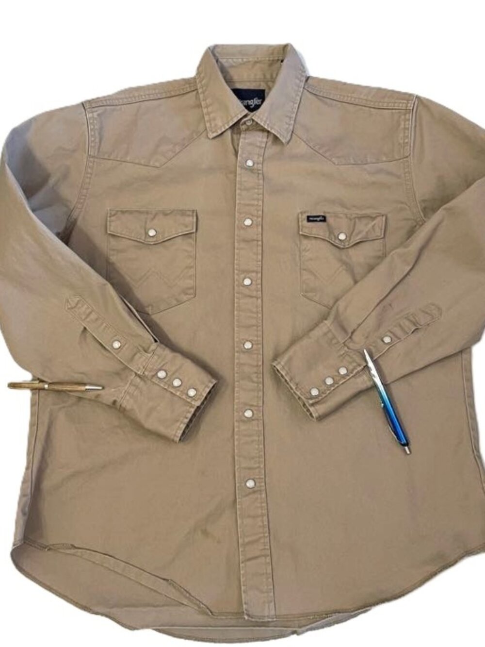 Vintage Wrangler Pearl Snap Shirt Large Heavyweight Long Sleeve Workwear Western - Picture 11 of 16